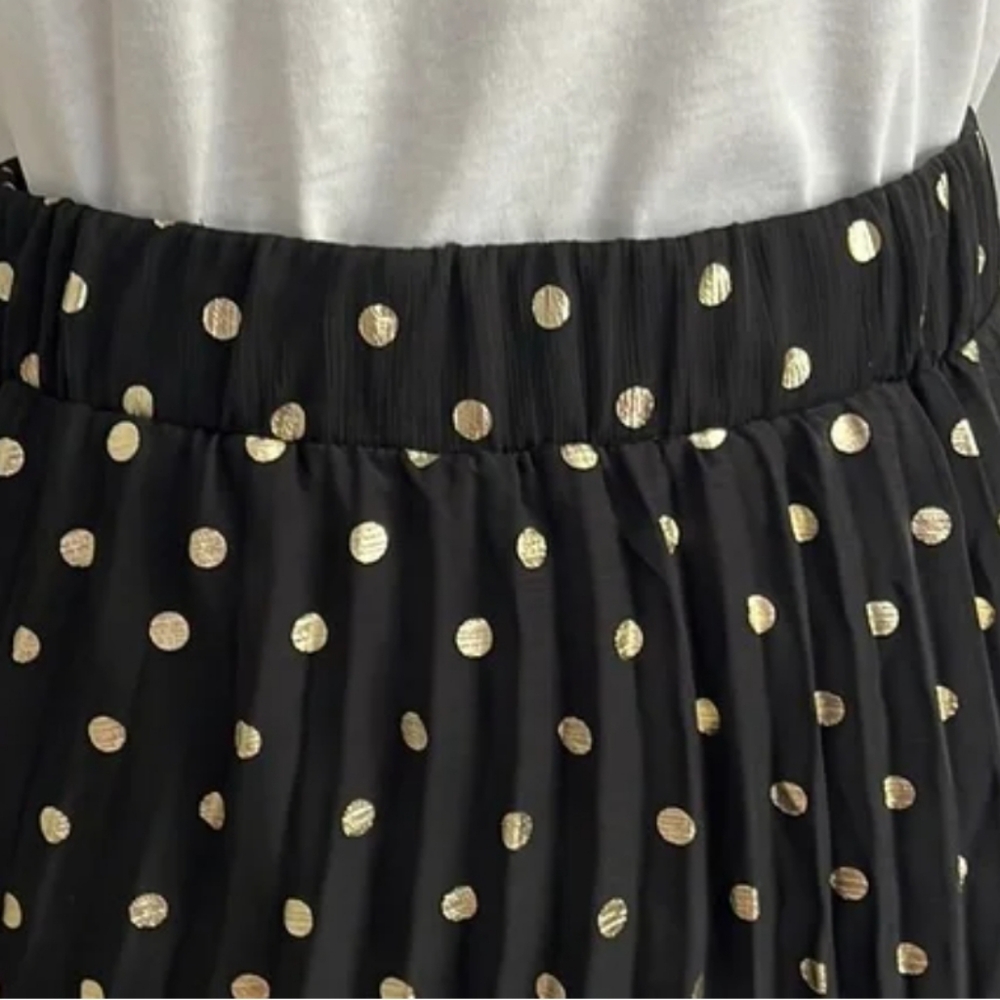 M💥Gold Polka Dot Pleated Midi Skirt for Cocktail Events - Picture 8 of 11